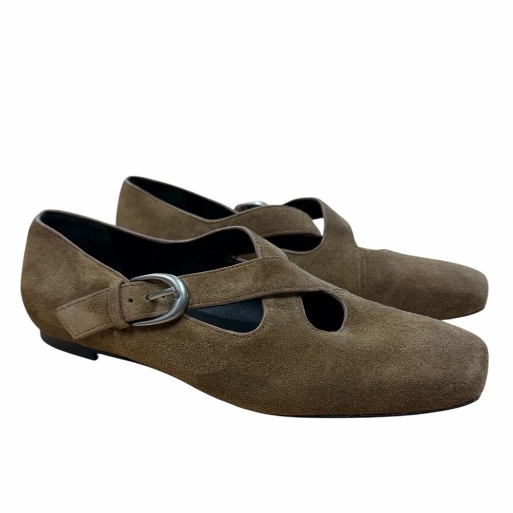 Vince Brown Cici Suede Luxury Women's Crisscross‎ Ballerina Flats